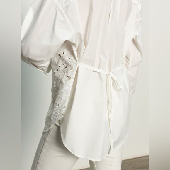 Sanctuary Lace Boyfriend Tie Back White Shirt | Size Small - Picture 6 of 13